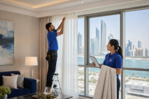 Professional curtain installation service in Abu Dhabi living room