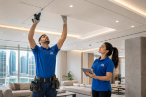 False ceiling installation with recessed lighting in Abu Dhabi