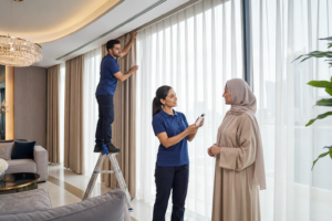 Smart motorized curtains and blinds installation in Abu Dhabi villa